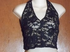 VICTORIA'S SECRET BLACK TOP-HALTER CAMI-BLACK-SEE THU- MED