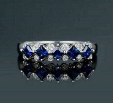 925 Sterling Silver 2Ct princess Lab-Created Sapphire Wedding Eternity Ring