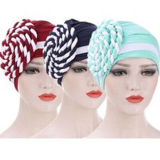 3PCS Women Braids Beanie Hat Muslim Headscarf Wrap Bonnet Chemo Cap Turban Hijab