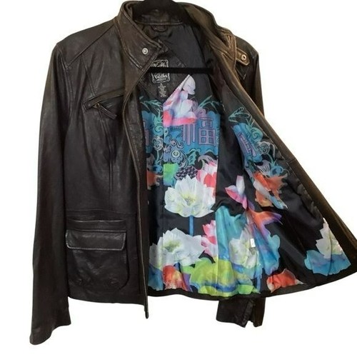 Lucky Brand Jacket Womans XL Leather Full Zip Moto Jacket Vintage Black Unique - Picture 9 of 11