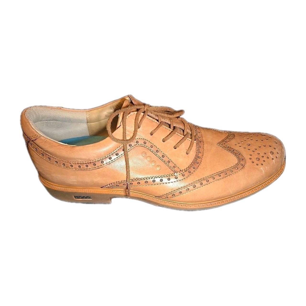 Men's Us 11 45 Tan Leather Wingtip Spikeless Oxfords