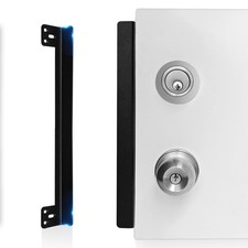 Door Latch Guard Plate Outswing Security Shield Black 12 Inch Offset 1 Pack