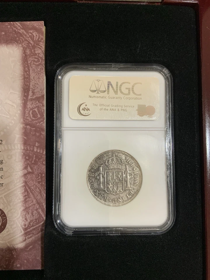 Moneda Naufragio El Cazador 1783 Mo FF México 2 Reales NGC Genuina con Caja de Exhibición Foto 3 de 4