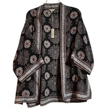 Max Studio Floral Kimono Black/Pink Size Small 29" Length NWT