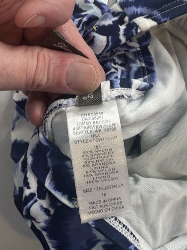 Tommy Bahama Petal Pansy Shirred Bandeau One Piece Swimsuit Size 10 Blue White . - Picture 7 of 7