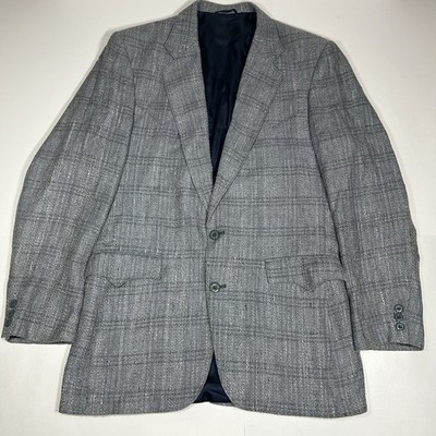 Vtg Circle S Blazer Jacket Men Plaid Gray Blue Plaid Linen Blend Western Sz 40L