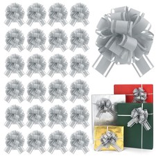 24 PCS Grey Ribbon Bow Pull Bows Organza Baskets Gift Wrapping Wedding Decor