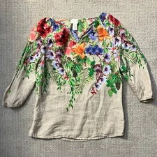 Chicos OP Petite Floral Print 3/4 Sleeve V Neck Blouse Top