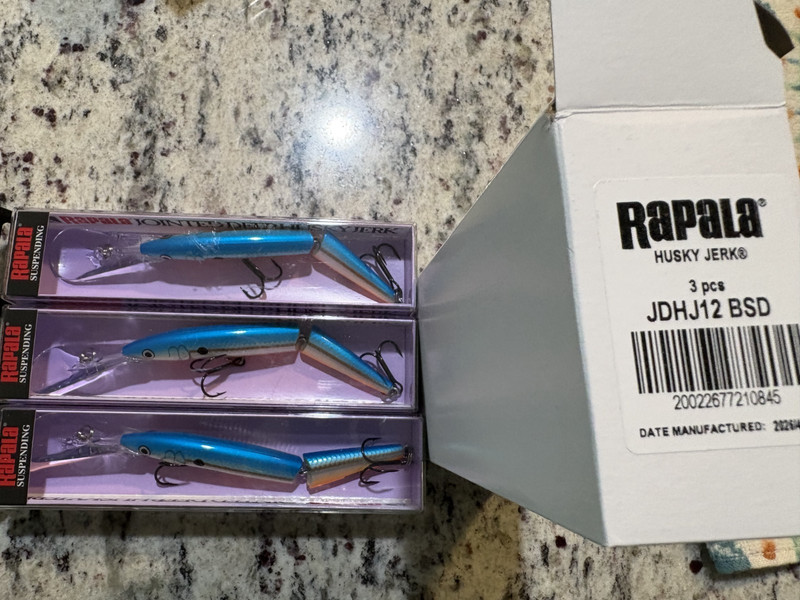 RAPALA JOINTED DEEP HUSKY JERK 12's--3 BLUE SHAD COLORED FISHING LURES
