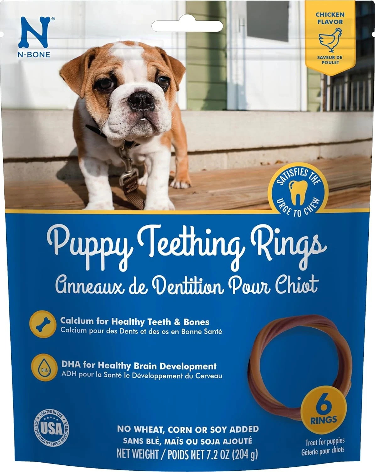 Puppy Teething Rings Chicken Flavor Dog Treat, 6 rings per b