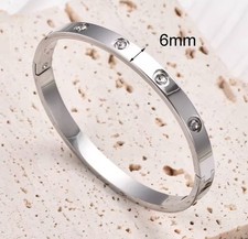 Silver Plated Bracelet Women Stainless Steel Polished Bangle Luxury 18K