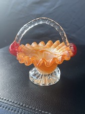 Vintage murano orange and white swirl art gla...