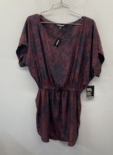 Express Women's NWT Dress Burgundy Black Snakeskin Print Mini Elastic Waist Sz M