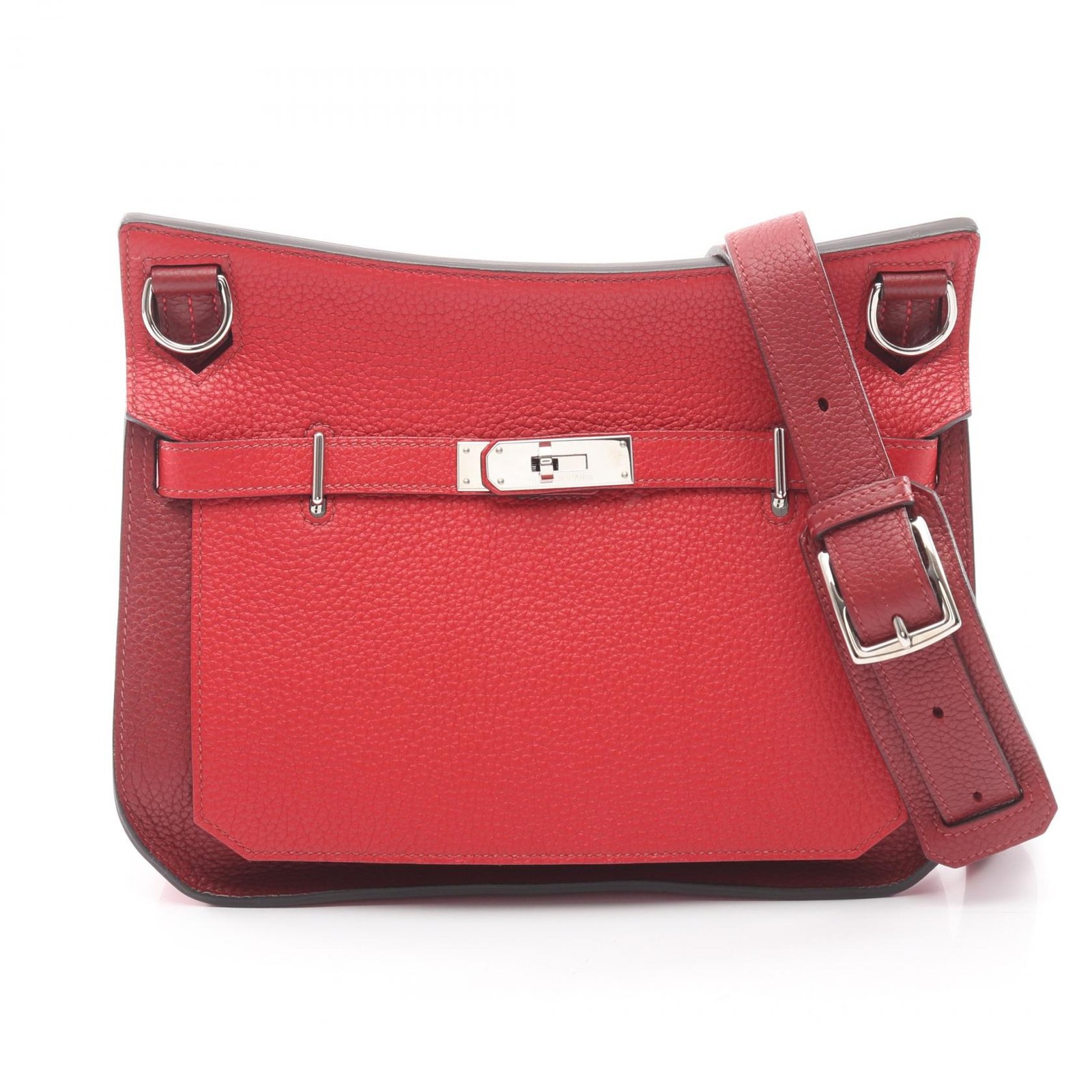 HERMES Jypsiere 28 Shoulder Bag Clemence leather Red Rouge casaque Used SHW R