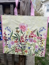 Reusable Floral Tote Bag 19.5x18 Pink Handles Eco Friendly Shopping Bag Spring