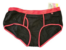 SuperGirl Intimates Women's Boy Briefs Panties Sz: SMALL Color: BLACK/RED TRIM