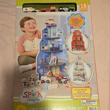 Spark Create Imagine Emergency Services Wooden Play Set 18 Pieces 3 Play Areas