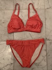 Women  s Size Medium Red / Pink Gingham Bikini Swimsuit CW-682