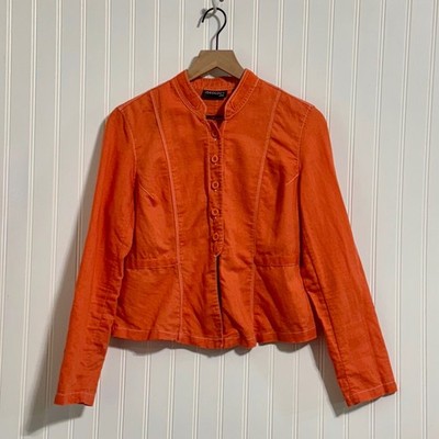 Ideology Petite L Jacket Orange Linen Cotton Blend Mandarin Collar Boho Chic