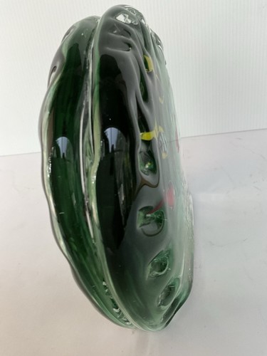 Vintage Murano Glass 5 Fish Aquarium Sculpture 6” x 7” Green Cast Piecrust Rim - Picture 9 of 11