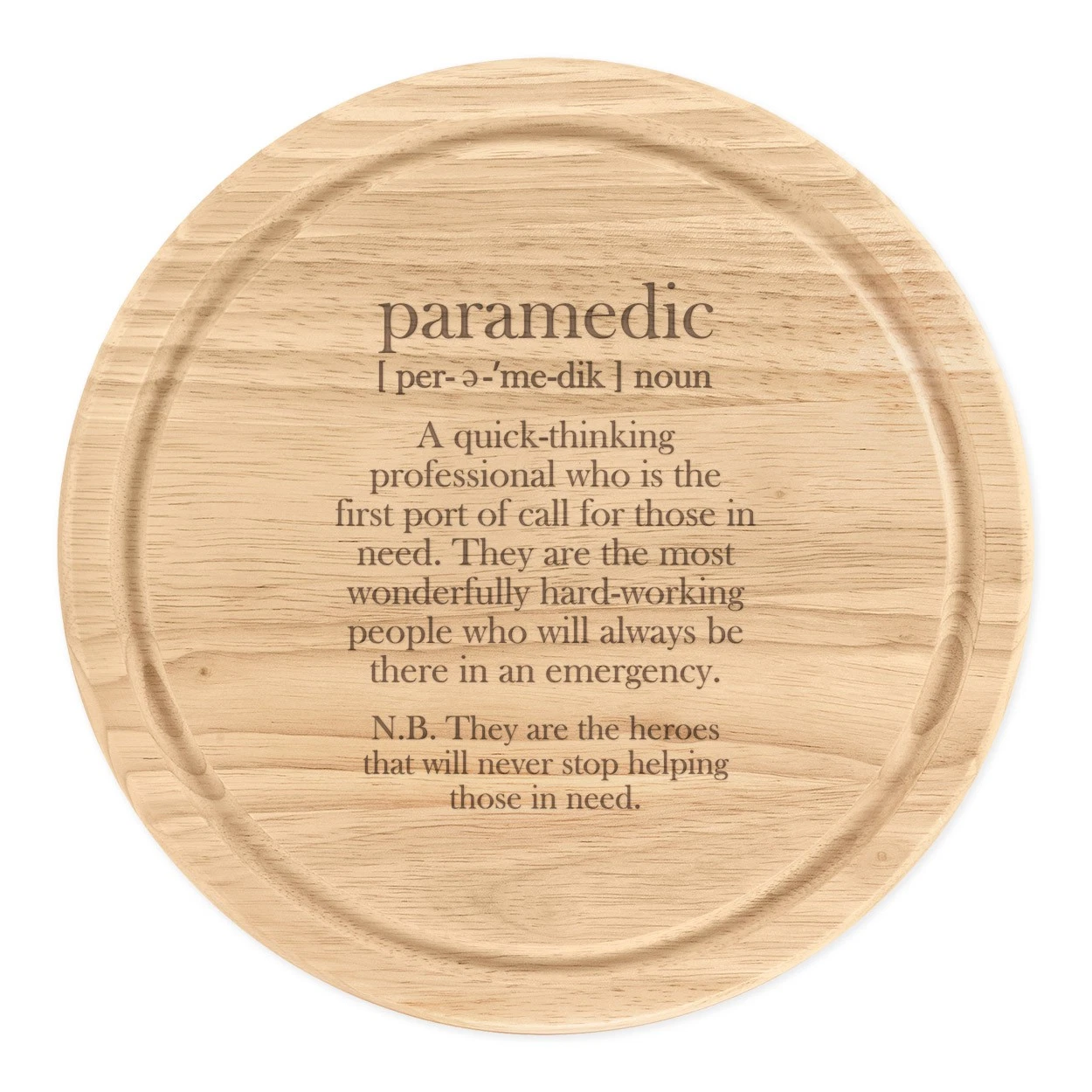 Paramedic Definition Round Chopping Cheese Board Worlds Best Awesome Superhero
