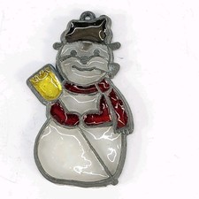 Vintage Christmas Ornament Makit Bakit Snowman Stained Glass Acrylic SunCatcher