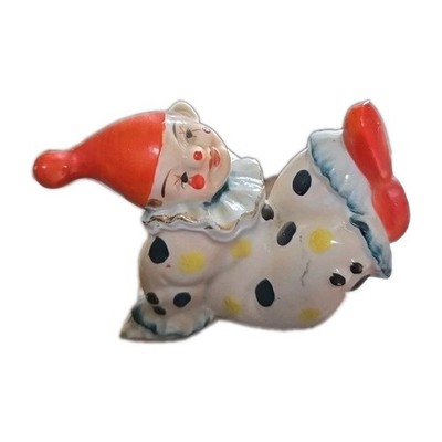 Vintage Clown Made in Japan? Marked Polka Dots Porcelain Ceramic 3'' Tall