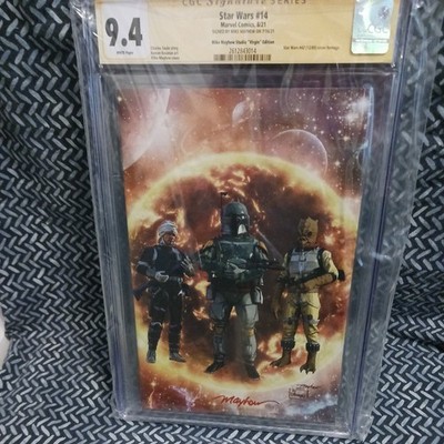 STAR WARS 14 CGC SS 9.4 MIKE MAYHEW SIGNED BOBA FETT #42 VIRGIN VARIANT-B RARE!