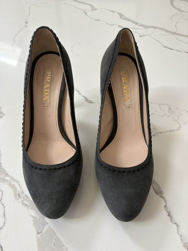 Prada Grey Suede Platform Pumps High Heels Size 38