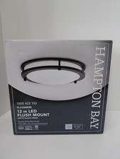 Hampton Bay Flaxmere 12 in. Matte Black Dimmable LED Ceiling Light Frosted White