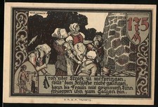 Notgeld Gransee 1921, 1 Mark und 75 Pfennig, Mittelalterliche Szene und Stadtsp 