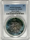 1992 American Silver Eagle PCGS UNC Detail 🌈 MONSTER RAINBOW TONER😱