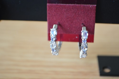 1.15ct Malagasy Moonstone / Tanzanite Earrings Rhodium Plated over Fine Silver - Picture 2 of 10