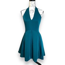 Halston Heritage Teal Green Halter Fit & Flare Dress Sz 6 Damage See Description