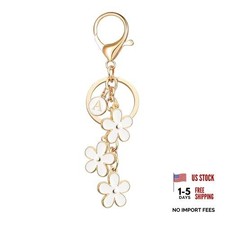 OUMILN Flower Initial Letter Keychain Bag Charms for Women  Cute White A