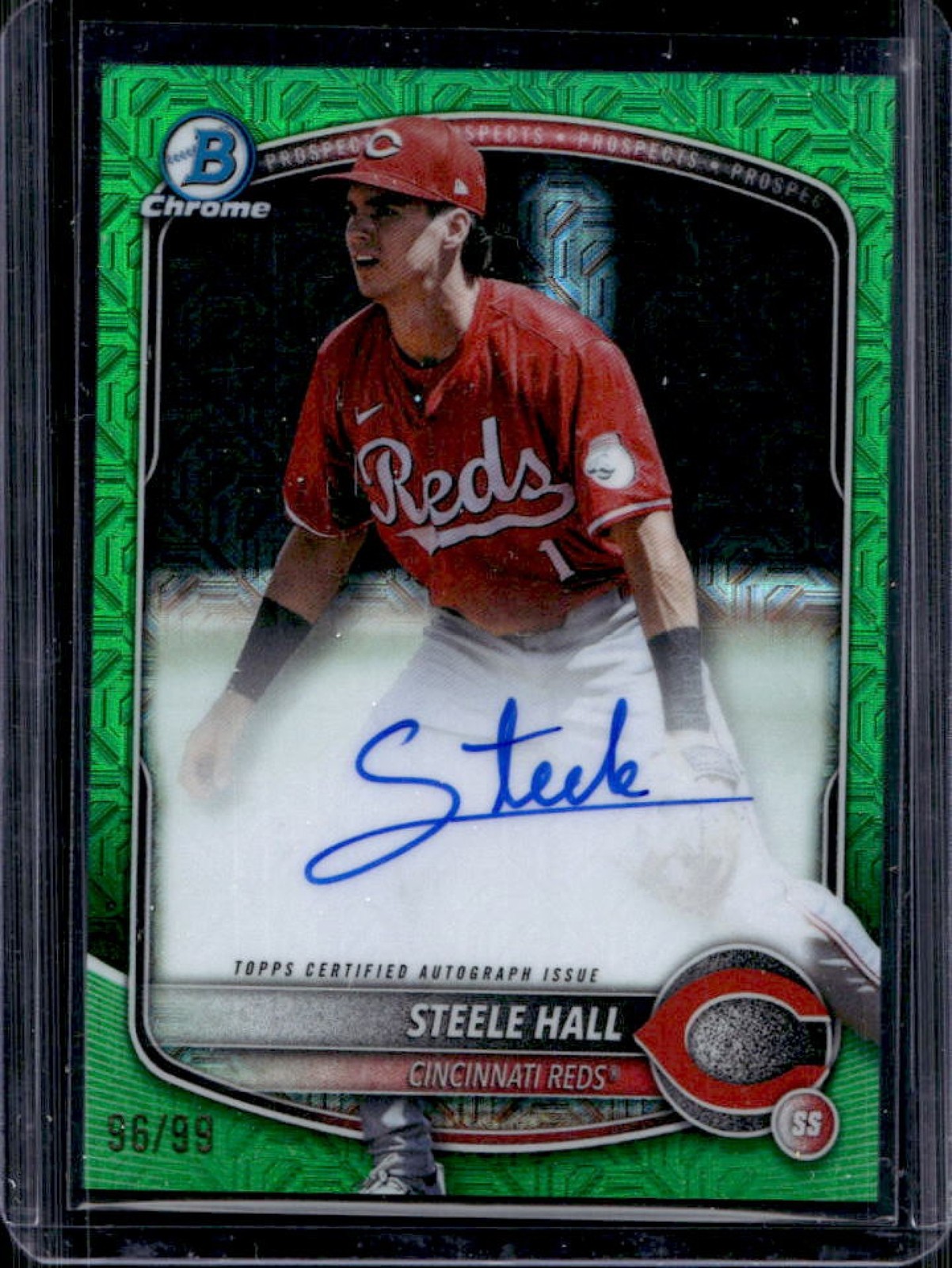 2025 Bowman Draft Steele Hall Chrome Auto Green Refractor 1st #/99 Reds