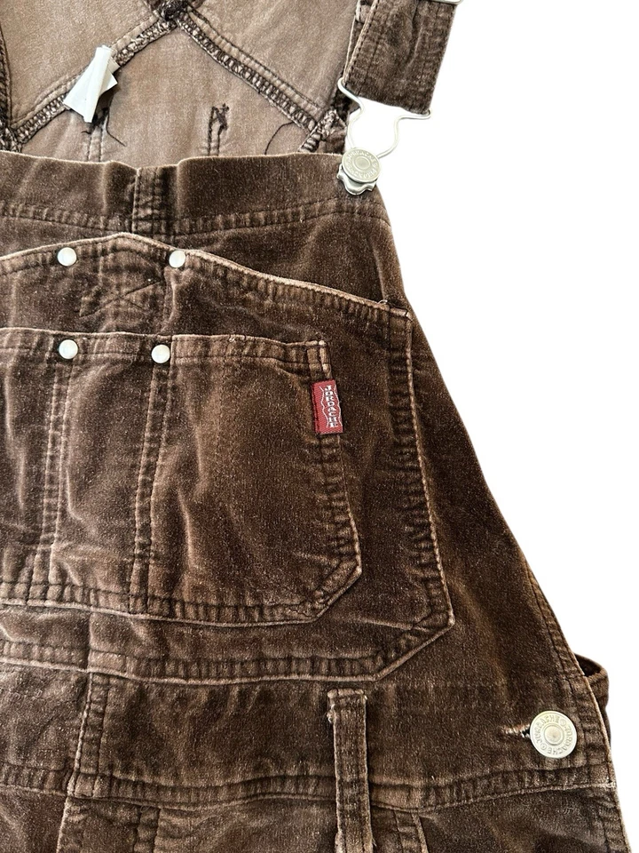 Jordache Vintage 90s Y2K Carpenter Overalls Chocolate Brown Velvet Fall Size Med - Image 3 of 4