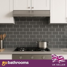 Dark  Grey Brick Bevel Subway Metro Kitchen Bathroom Wall Tiles | 100x200mm Box
