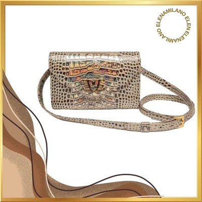 Women's Luxury Made in Italy Crocodile Effect Multicolor Silver Shoulder Bag
