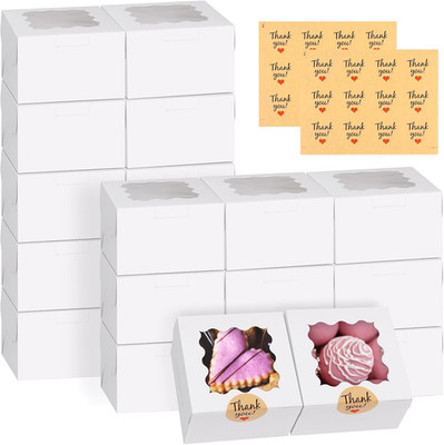Cookie Boxes with Window, Small Bakery Boxes for Dessert Pastry | 26 Pcs with St