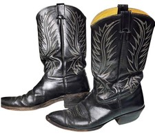Nocona Mens Black Leather Cowboy Boots Size 9.5D Western