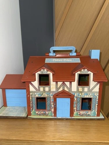 Vintage 1986 Fisher Price Play Little People Brown Tudor Doll House Cottage Read