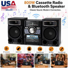 Retro Desktop Cassette Full Band Radio Portable Bluetooth Speaker USB TF AUX FM