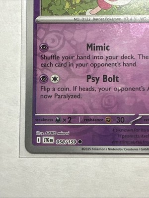 Mr. Mime 058/159 Reverse Holo Card Journey Together JTG Pokemon