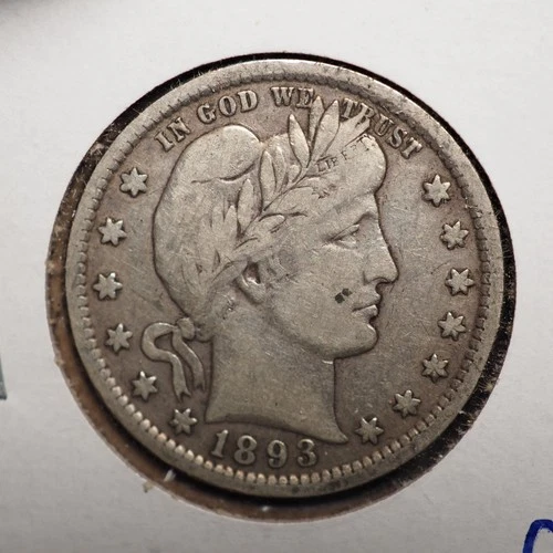 1893   *P *  BARBER SILVER QUARTER  ***NICE*** FREE SHIPPING   C2107