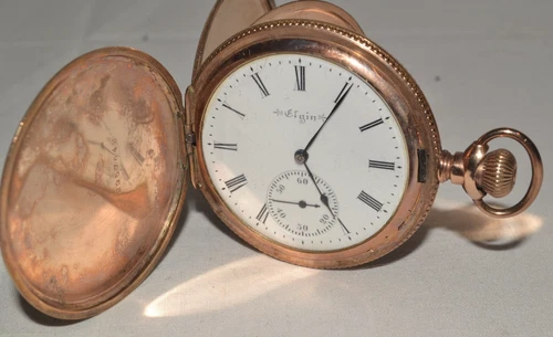 1900 Antique ELGIN Grade 196 Model 2 Gold Filled Hunter Pocket Watch Sz.12s Runs