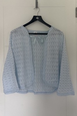 Vintage Style Babyblau Strick Leichte Häkel Strickjacke Cottagecore One Size