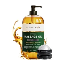 Cosmetasa Sore Muscle Massage Oil for Massage Therapy with Roller - All Natur...