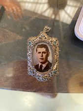 ANTICO CIONDOLO SPILLA FILIGRANA ARGENTO 800 ACQUAMARINA MINIATURA primi '900