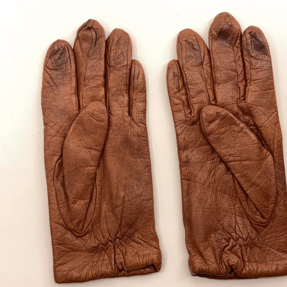 Soft brown dot pattern leather winter gloves size… - image 2